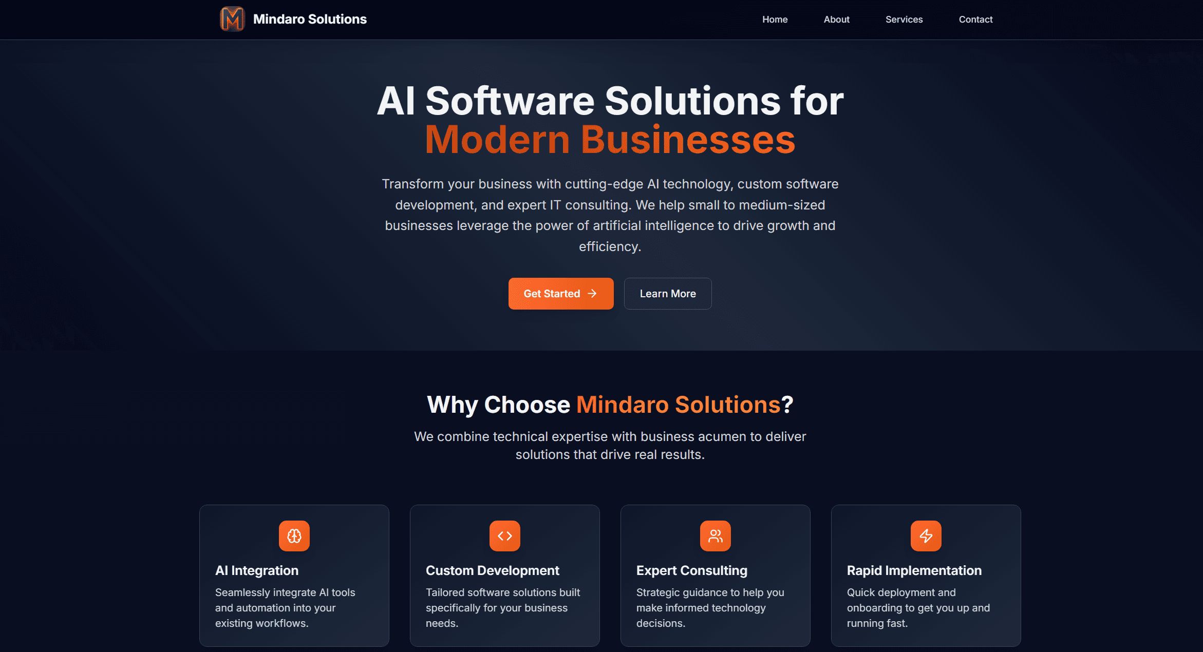 Mindaro Solutions - AI Solutions for Modern Businesses project screenshot
